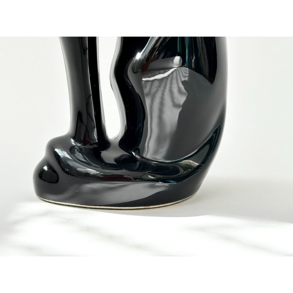 Midcentury Modern Black Ceramic Felt Bottom Vintage Tall Cat Statue - Picture 4 of 10